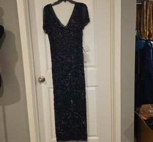 Pisarro Nights Beaded Navy V-Neck Maxi Dress